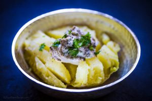 Tahini spread with lemon, garlic, and parsley.