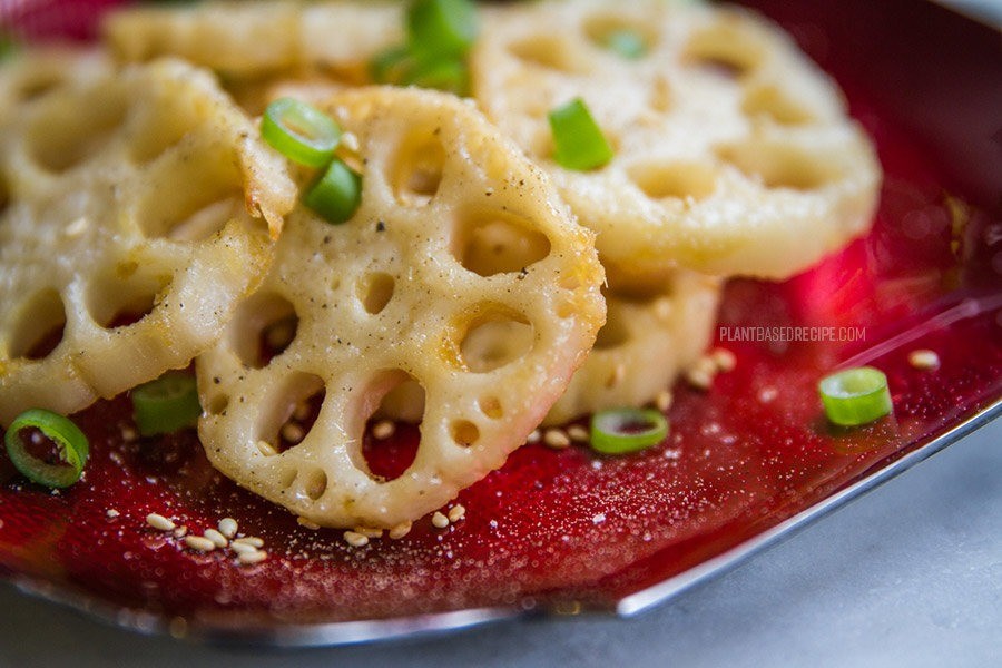 baked lotus root on a plate