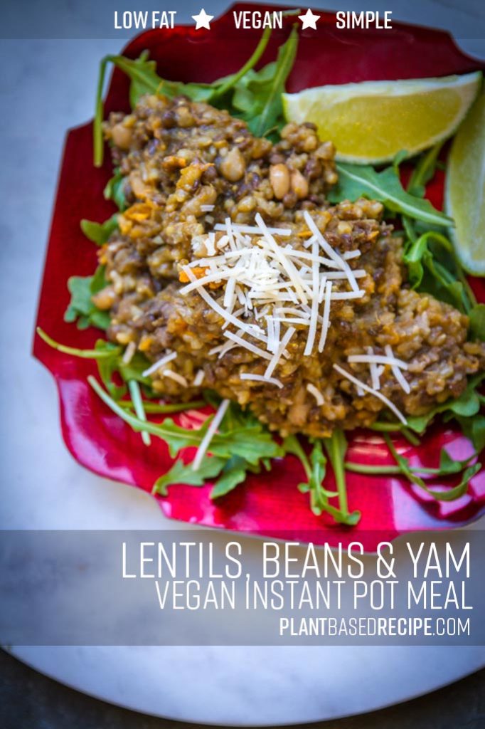 instant pot recipe for beans, lentils, and yams. 