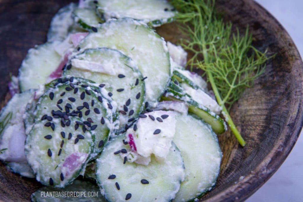 Cucumber salad with ranch and dill.