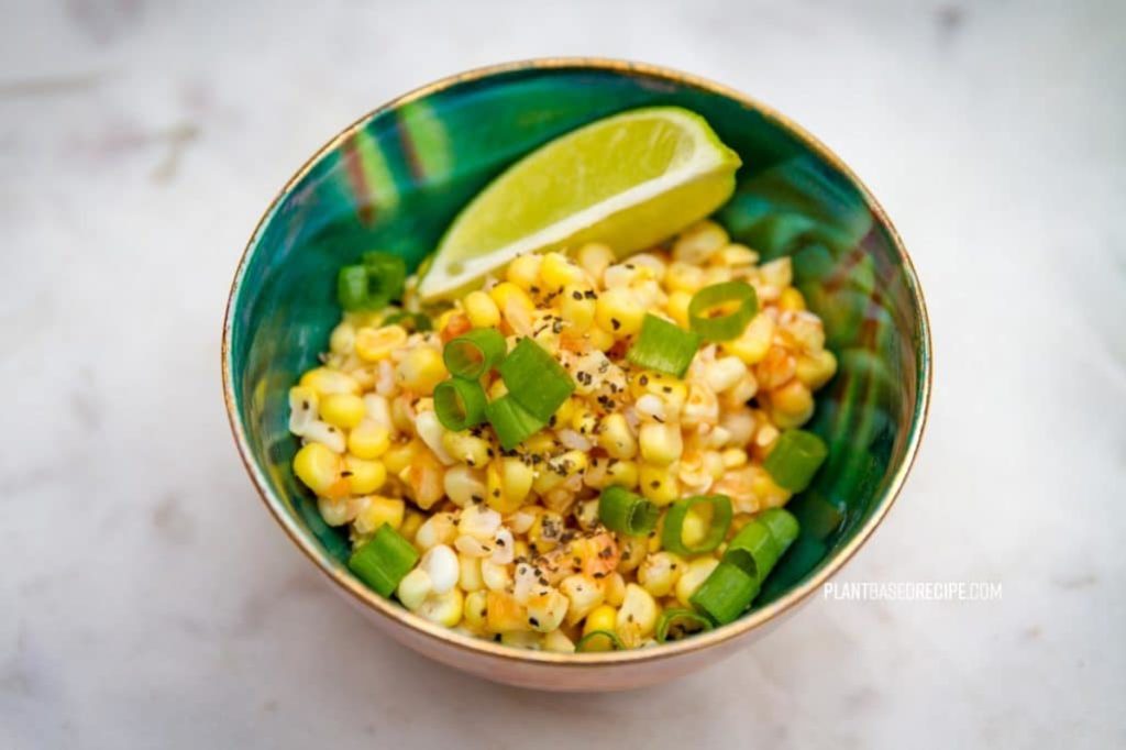 Crunchy Chili Lime Sweet Corn side dish (Low fat, Vegan)