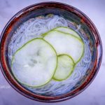 Sunomono salad recipe with noodles and cucumbers.