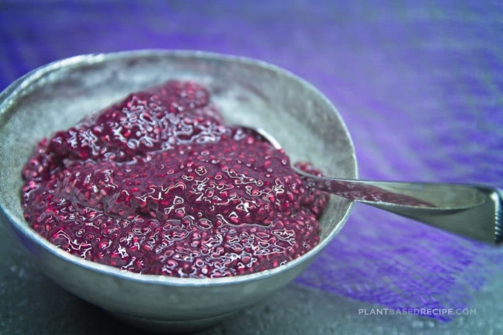 Quick and easy grape jam using chia seeds. 