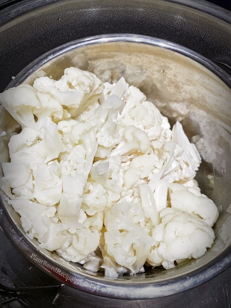 Cauliflower inside the instant pot, all steamed and ready to eat.