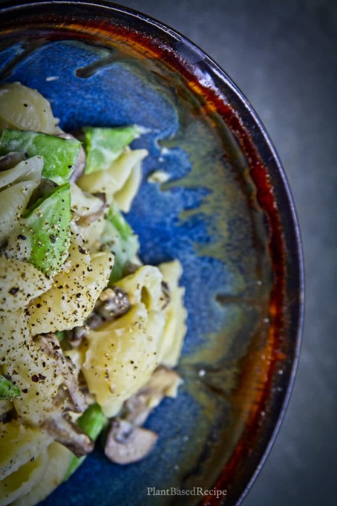 Pasta and vegetables in a bowl, vegan recipe