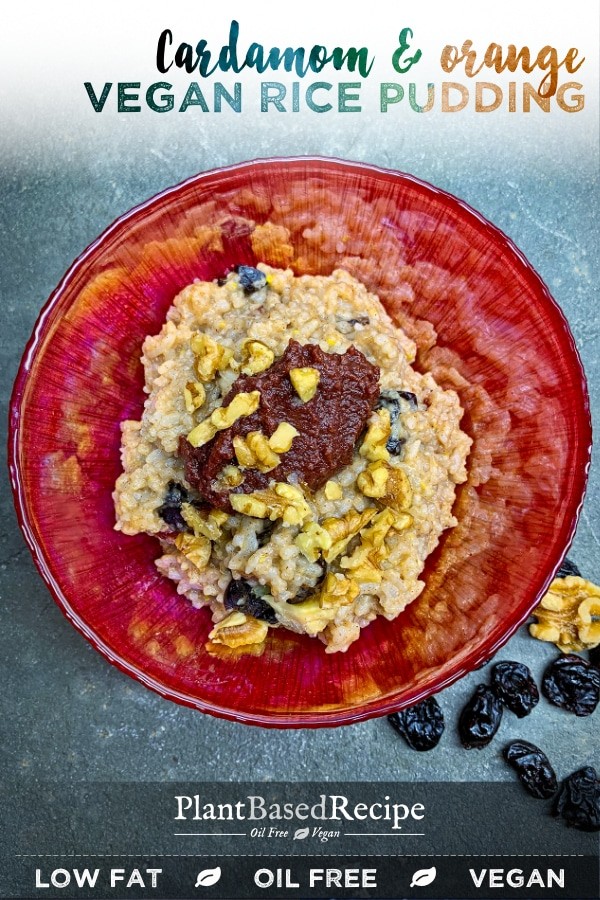 Low fat vegan recipe for Cardamom and orange spiced rice pudding. 