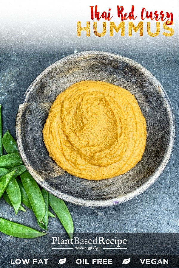 Creamy red curry hummus - oil free, vegan, and low fat recipe.