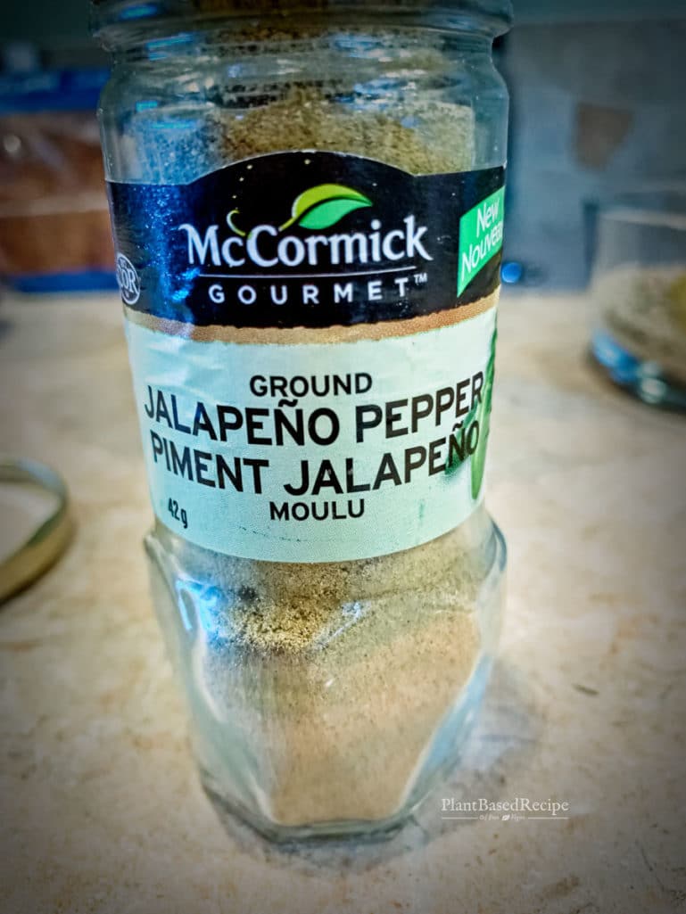 Jalapeno pepper powder in a spice bottle.