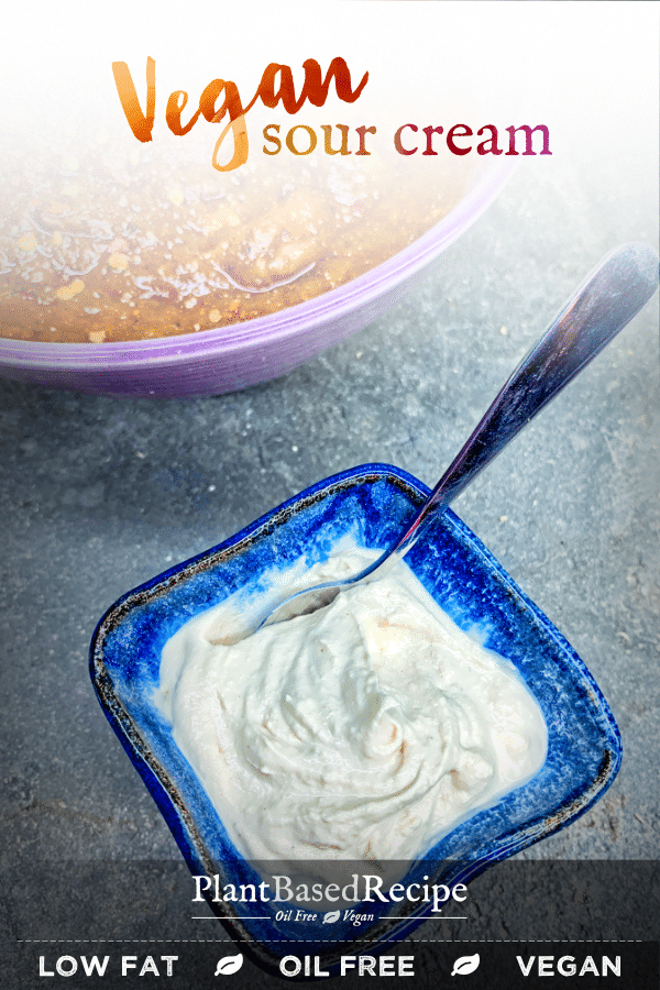 This low fat and oil free vegan sour cream is thick and creamy, and this recipe uses a base of both sunflower seeds and cashews.