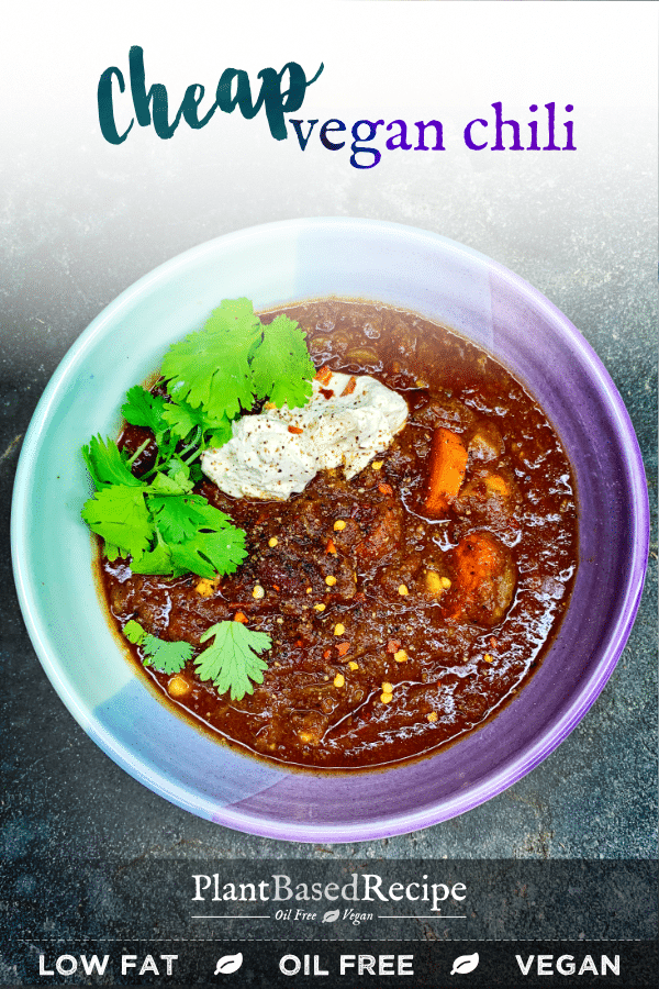 The completely plant based vegan chili recipe is easy to make, and is flexible too. It's hearty and filling, low fat, oil free and it's also cheap to make.