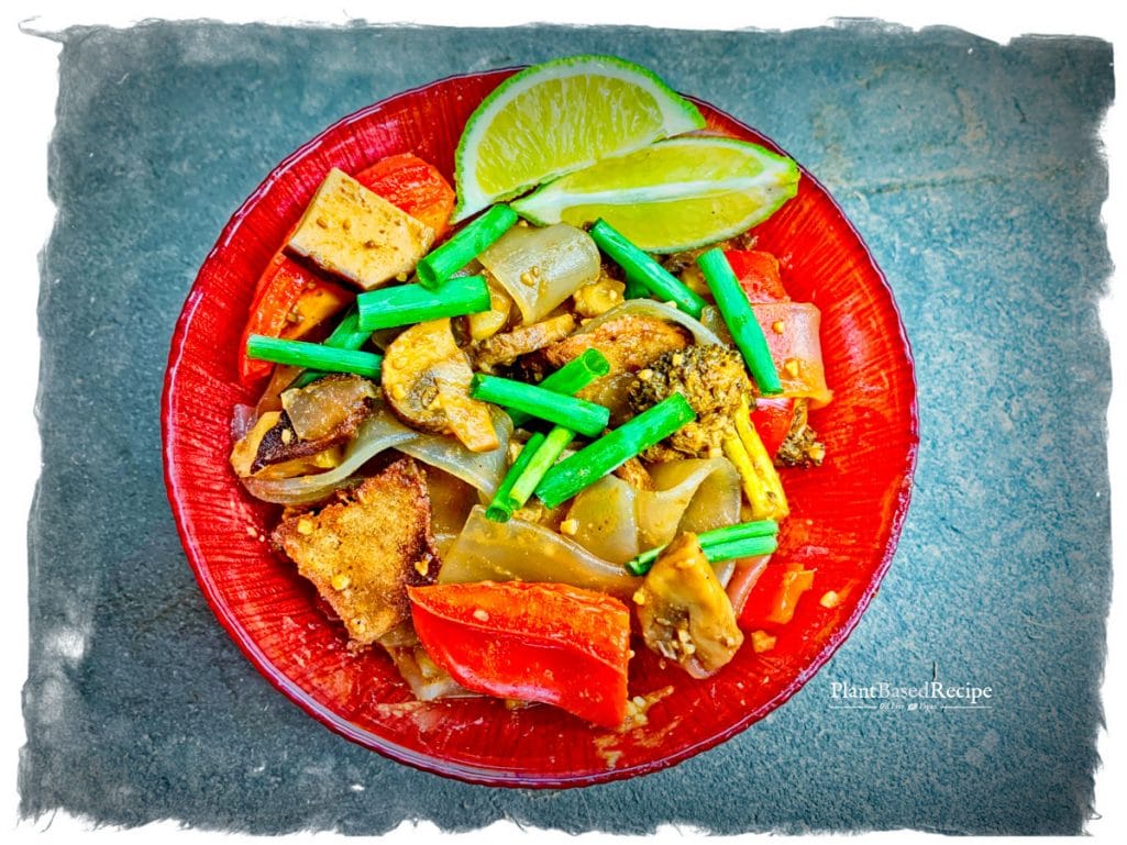 Vegan Drunken Noodle recipe - noodles in a dish on the table