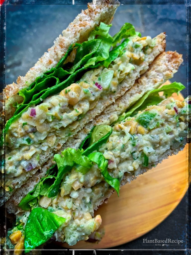 Chickpea Salad Sandwich uses a nice lime dressing to add a citrus note to the meal. It's vegan and oil free recipe.