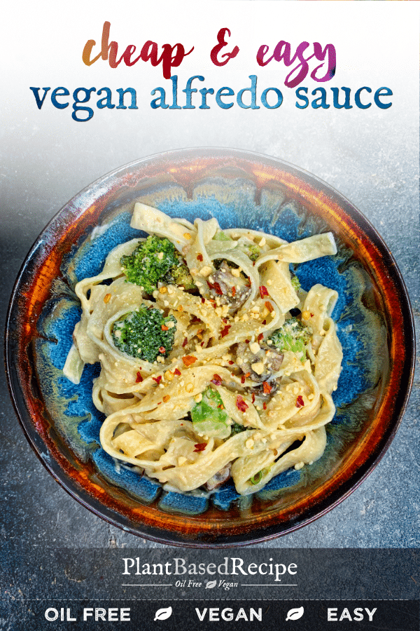 This easy oil free vegan alfredo sauce pairs with tons of different dishes - it's based on cheap ingredients and is easy to make too!