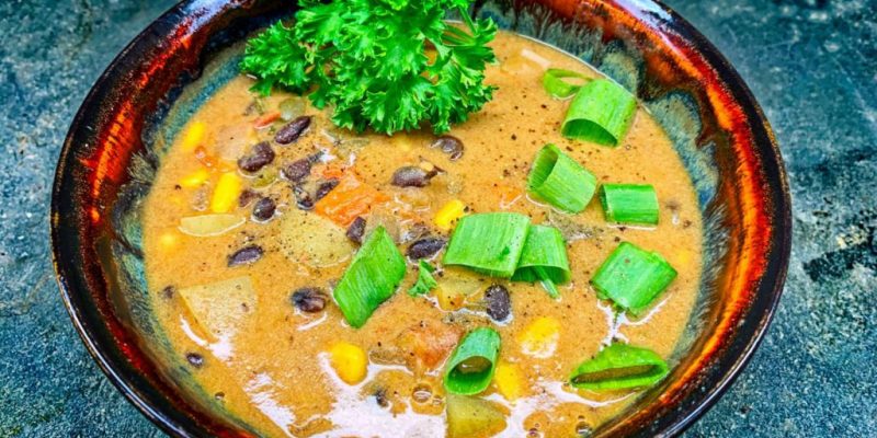 Creamy southwest bean and potato stew vegan recipe