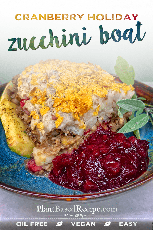 Vegan Holiday Zucchini boat recipe with potato and cranberries