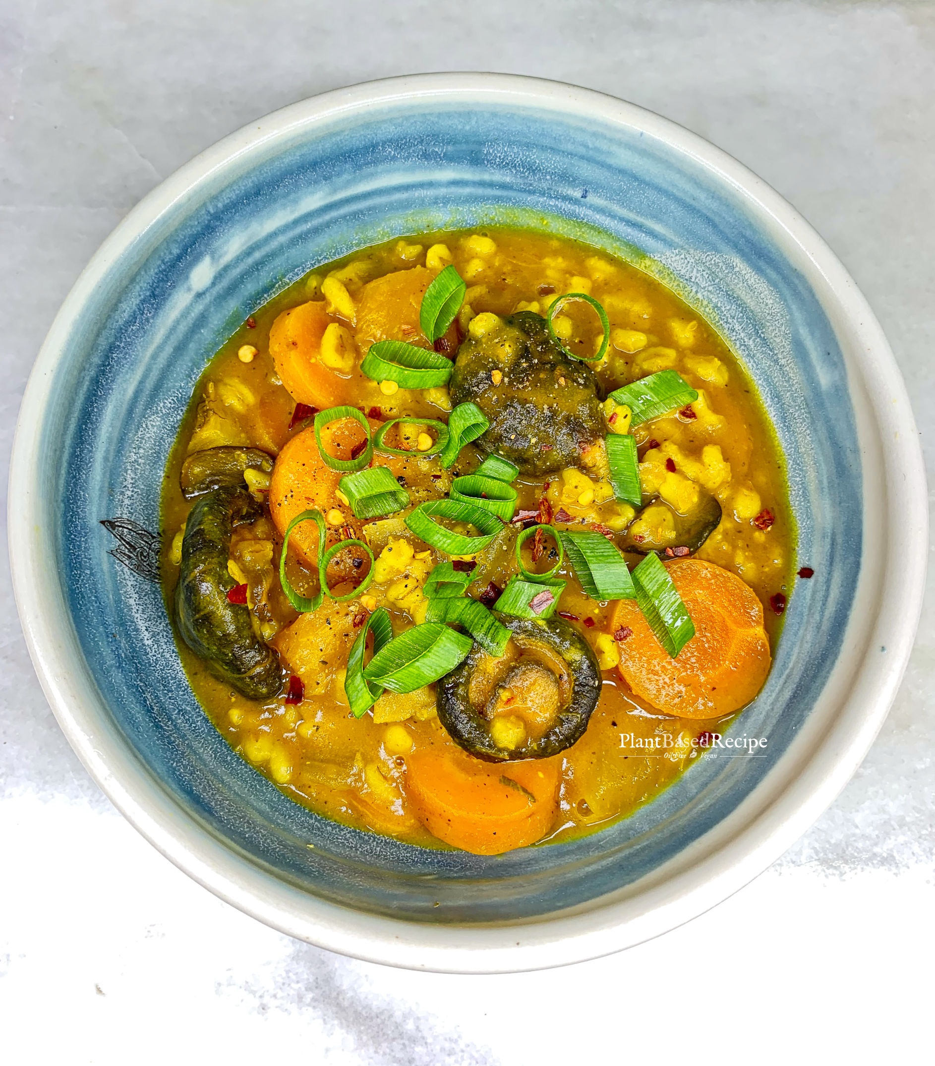 Vegan Mushroom Barley stew in a bowl